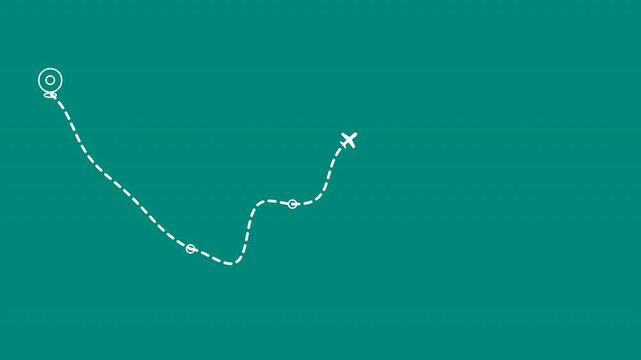 World Tour Five Destinations Airplane Multi Stop Route Teal Background Loop 4K