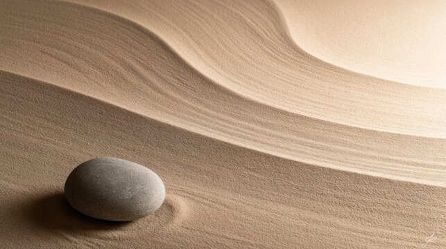 Zen Garden Stone with Raked Sand Patterns.