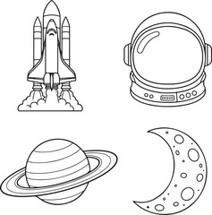 Astronomy space science shuttle helmet saturn line art set © Nguyen