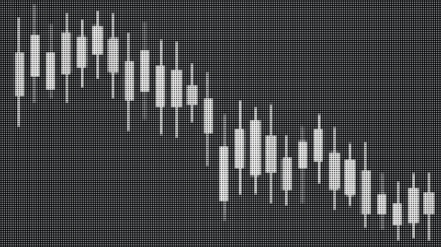 Abstract financial candlestick chart pattern with halftone dots design element