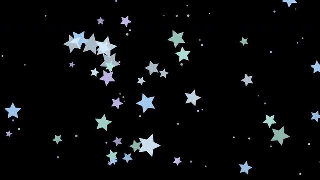 ミントと薄い青とラベンダーの涼しいパステルの星形が浮遊して明滅する透過のシームレスループ映像