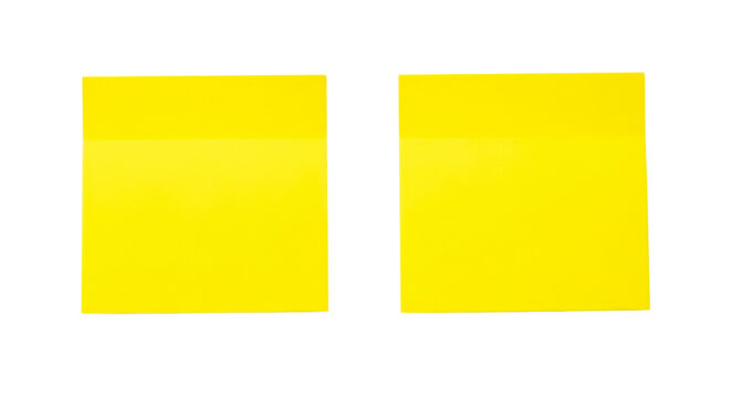 Two bright yellow rectangular sticky notes on white background