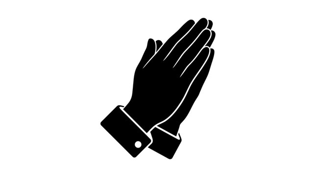 Black silhouette icon of praying hands with suit cuffs isolated on white background