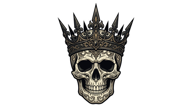 Gothic skull wearing an ornate king crown, vector illustration isolated on white background