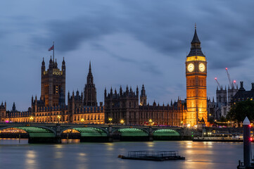 Obraz premium Long exposure of the Houses of Parliament over Westminster Bridge & River Thames in London, England. Taken on the 16th August 2026