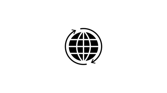 Animated black globe grid with rotating arrows on white background, symbolizing global network, worldwide communication, internet connectivity, international trade, and web navigation.4k stock Video