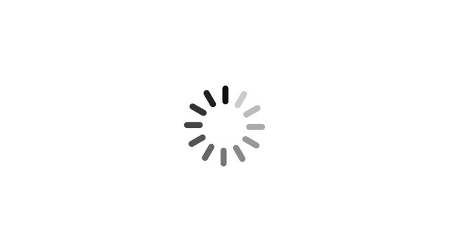 Animated black loading spinner icon rotating on white background, symbolizing website buffering, system processing, data transfer progress, waiting time, and digital user interface concept,
