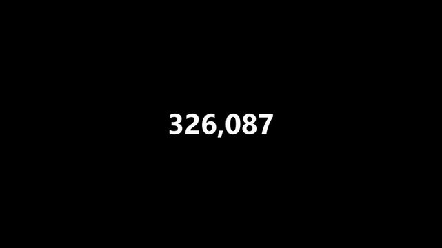 Number counter animation from 0 to 500000 numbers on a transparent background, Animated counting Numbers from zero to 5 lac with alpha channel, Counting number animation in 4K  for likes and views