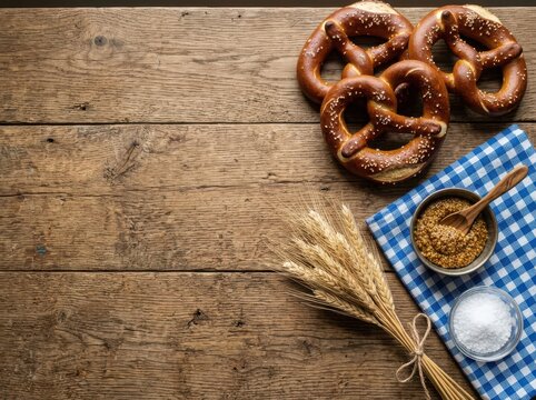 Traditional German Pretzels with Beer Ingredients , Oktoberfest, St. Patrick&rsquo;s, Carnival