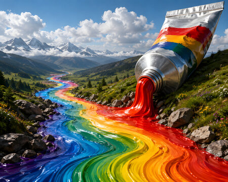 acraylic paints river  of the mountain