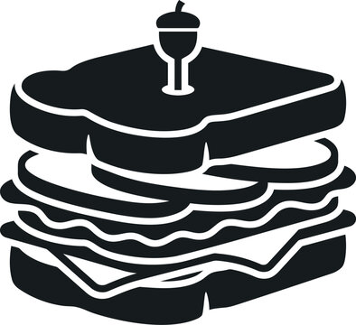 Layered sandwich with pickle garnish on toothpick with white background