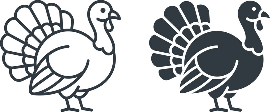 Stylized turkey icon in outline and filled versions on white background