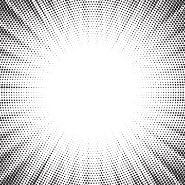 Halftone texture dot radial background, cartoon comic retro pop art dot border, halftone shadow