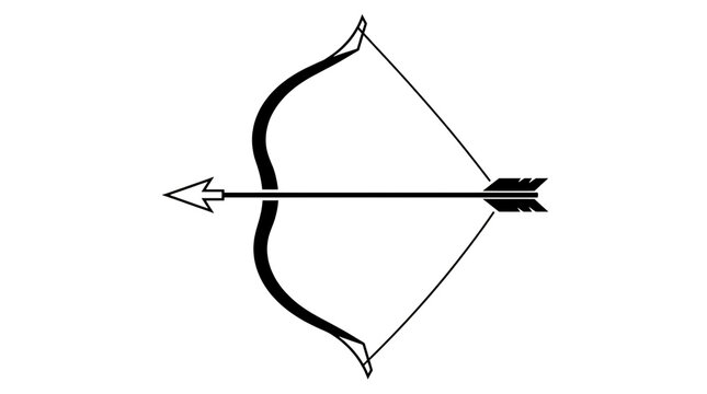 Bow and Arrow Icon Set, Archery Weapon Vector Illustrations, Black Silhouettes on White Background, Hunting Sports and Game Logo Design Element, Outdoors Adventure Symbol