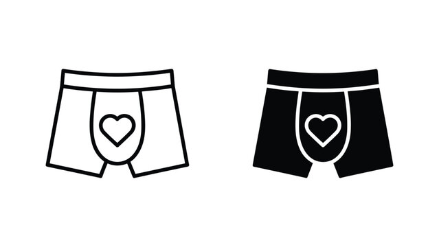 Boxer shorts underwear with heart symbol line and solid vector icons set