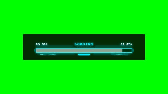 Futuristic Sci-Fi Loading Bar on Green Screen Key, HUD Interface Warning Progress Indicator Element
