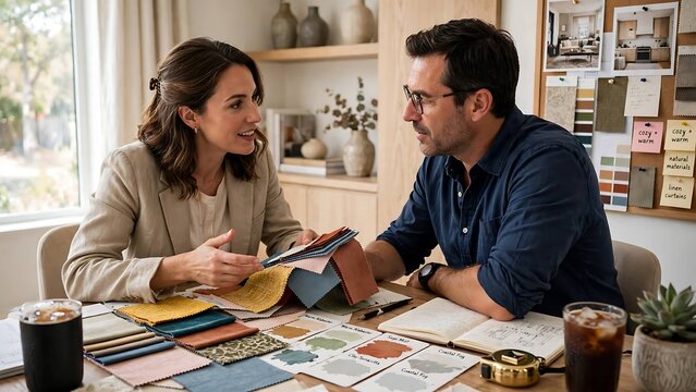 Interior Designer Showing Fabric Swatches to Client