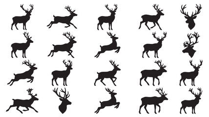 Fototapeta premium Deer silhouettes set vector collection of wild animals with antlers