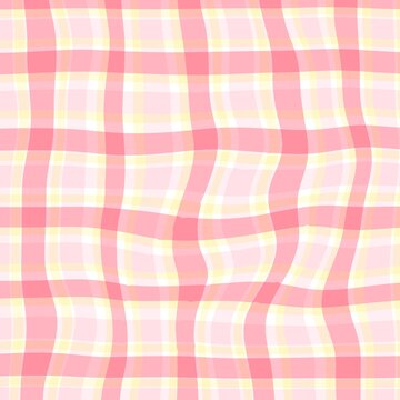 Wavy pink plaid seamless pattern cute distorted gingham background