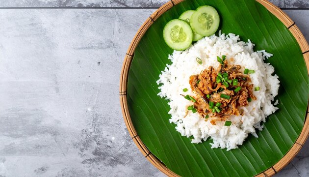 Authentic Thai street food spicy minced pork with white rice and cucumber