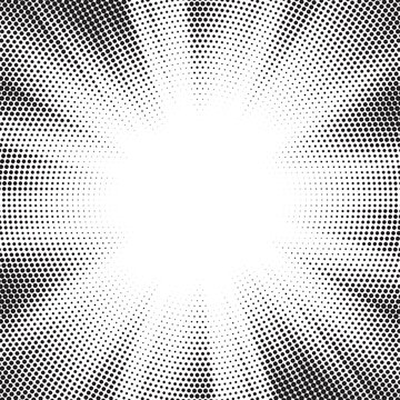 Halftone texture dot radial background, cartoon comic retro pop art dot border, halftone shadow