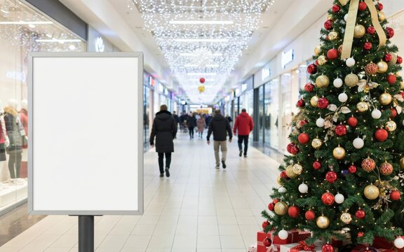 Blank advertising billboard in a shopping mall