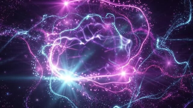 Cosmic Dance of Light: A mesmerizing swirl of glowing particles and energy tendrils, rendered in vibrant hues of purple and cyan, evokes the boundless beauty of the universe.