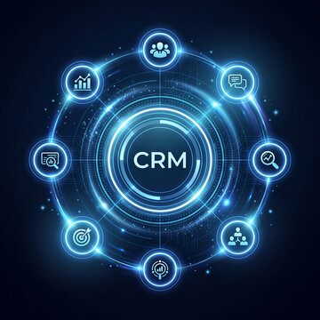 CRM Customer Relationship Management. CRM software automation technology. Increase business sales goal marketing technology concept.