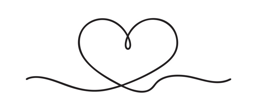 heart shape line drawing with flowing tail featuring sketch, outline
