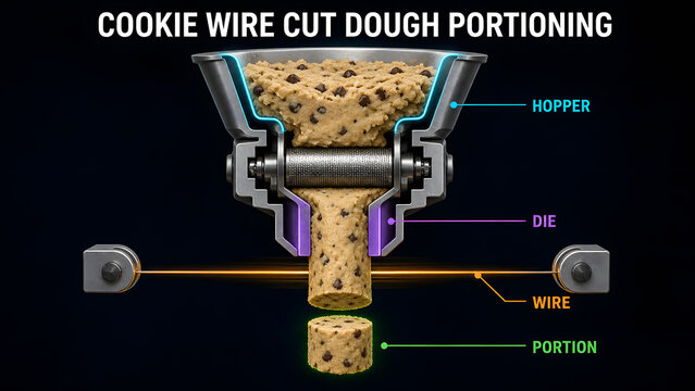 Cookie Wire Cut Dough Portioning Process Infographic