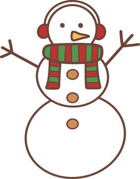 Cute winter snowman wearing earmuffs and striped scarf vector