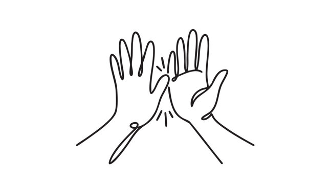 high five hands continuous line art illustration featuring gesture
