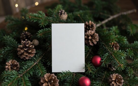 Christmas card mockup with festive decorations