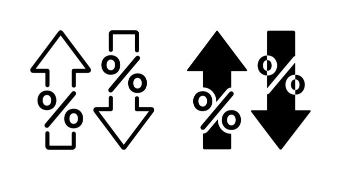 Percentage Arrows Icons, Up Down Growth Decline Symbols, Vector Set