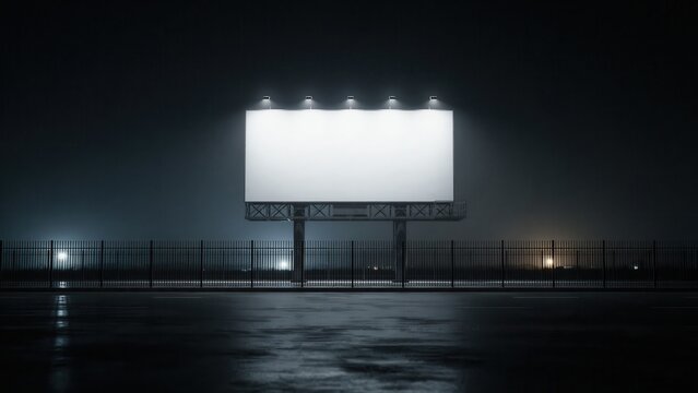 Blank billboard at night with street lights