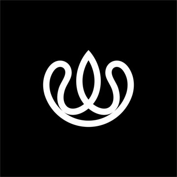 Elegant letter W monogram merged with a graceful lotus flower blossom in smooth monoline style. Ideal for wellness studios, beauty salons, organic skincare, or luxury spa enterprises.