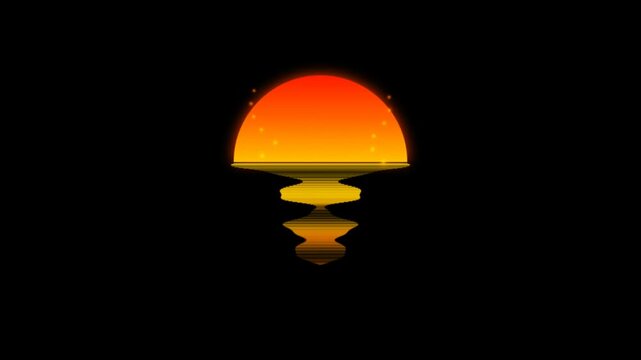 Retro synthwave glowing sun with water reflection minimalist animation loop on black background
