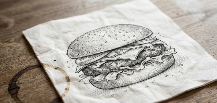 Draw of a hamburguer food delicious concept sketch