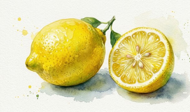 Lemon fruit citric concept watercolor painting art food fresh nature