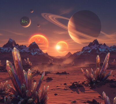Landscape from alien planet desert environment exotic concept digital painting art