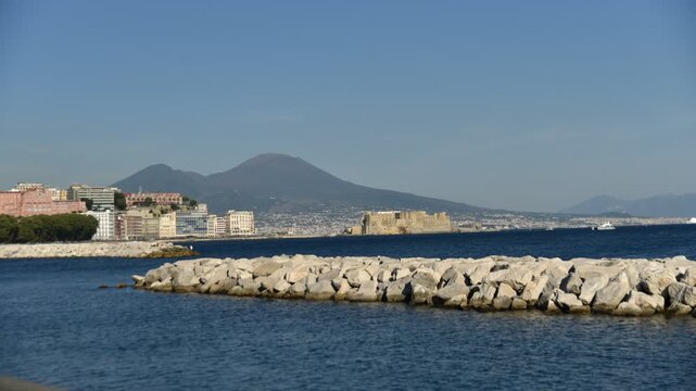 Scenic panorama of naples with mount vesuvius volcano