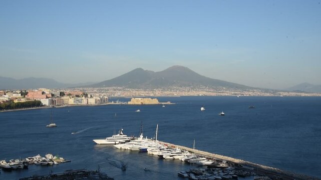 Panoramic view of gulf of naples with vesuvius volcano