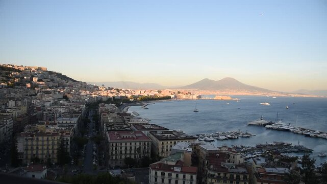 Naples cityscape with mount vesuvius volcano in the background