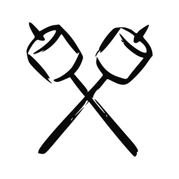 Crossed Marshmallows on Sticks Handdrawn Icon Vector Illustration