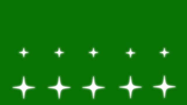 White glowing fairy stars sparkle line animation, shining retro doodle cartoon vector sparkles, twinkle light effect, magical glitter shine on green screen background, 4K animation