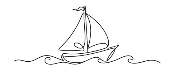 sailing boat single line drawing. nautical vector illustration © Ismail