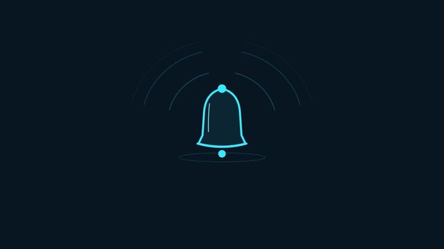 Glowing Bell Notification Icon with Alert Sound Waves on Dark Background for Digital Interface
