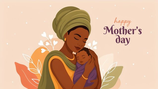 Beautiful african mother holding her newborn baby for happy mother's day celebration illustration