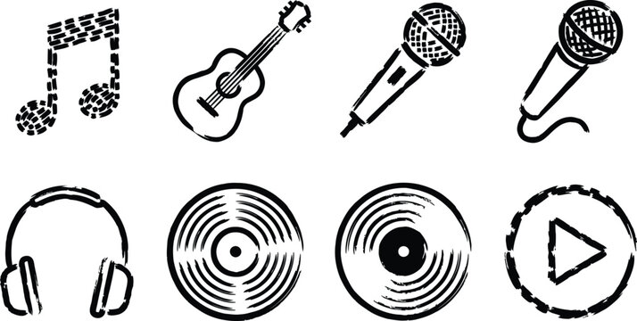 Hand Drawn Music Audio Entertainment Outline Icon Set