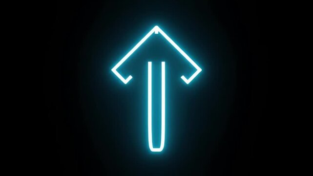Glowing blue neon arrow shape transforming through motion in this digital video animation sequence loop graphics